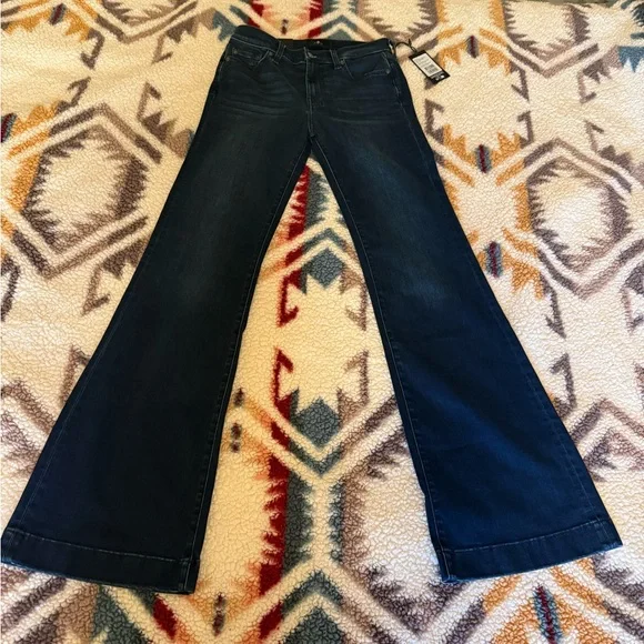 NWT 7 For All Mankind DOJO Blue Black Santiago Size 28 Flare Jeans - Picture 3 of 10